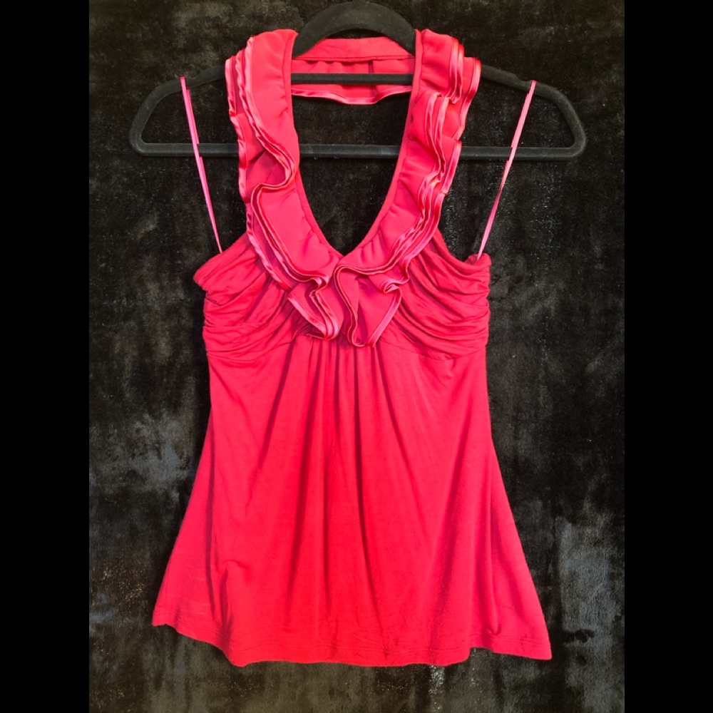 Express Red Ruffled Neck Tank Size XS